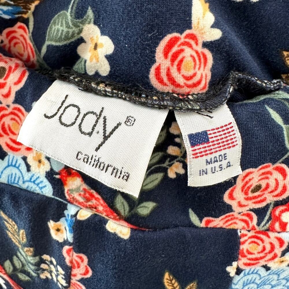 JODY CALIFORNIA Navy Blue Floral A-Line Skirt Soft Knit Stretch Made in USA | XS - Picture 5 of 6